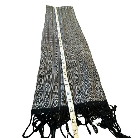 TerryO Handwoven Scarf Black White Fringe Geometric Unisex One Size - Picture 6 of 11